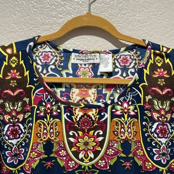 New Direction Elegant Blue Patterned Women's Top 100% Cotton Sz 3X 3/4 Sleeve - Picture 5 of 8
